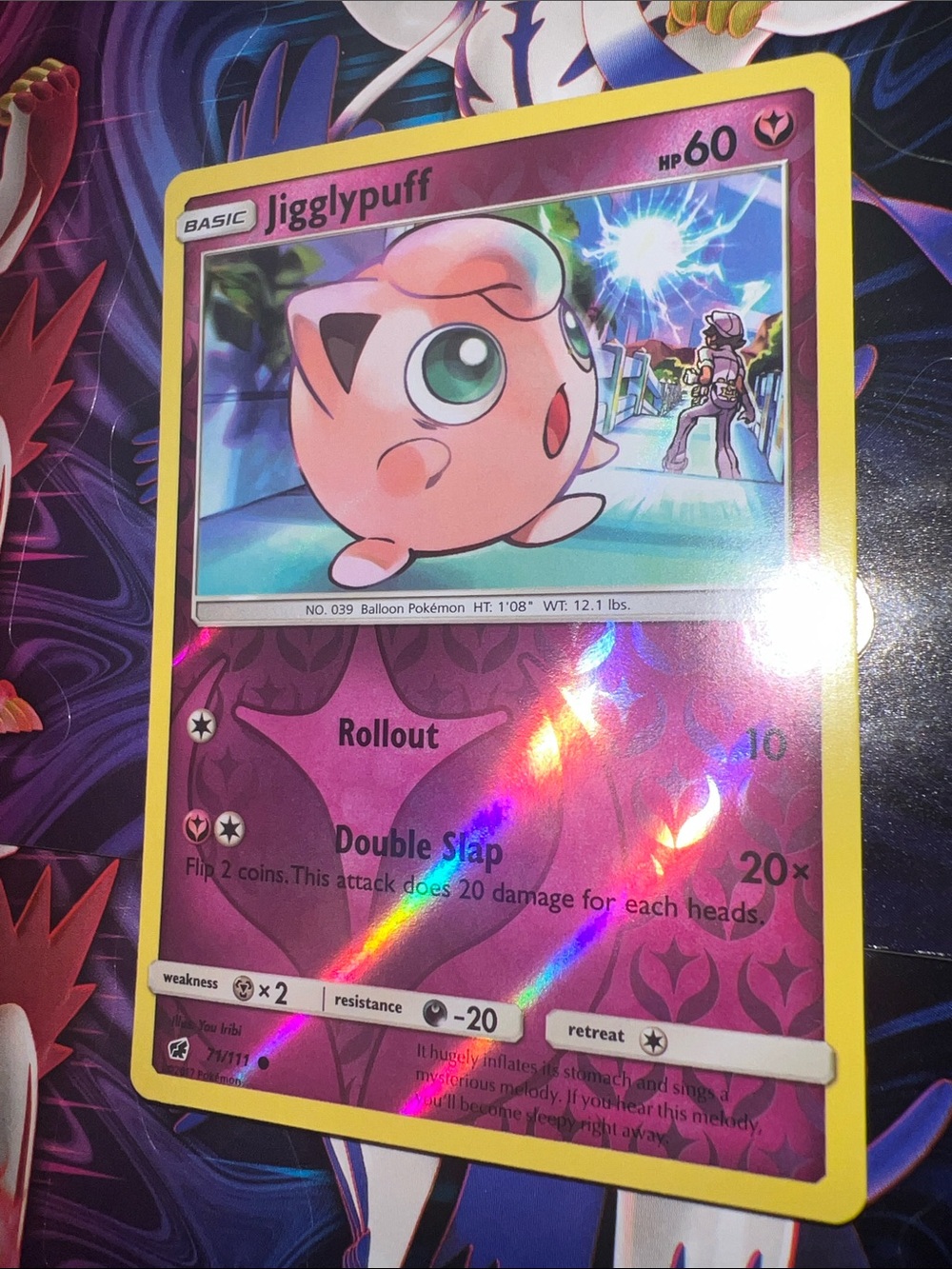 Pokemon Jigglypuff Holographic Card - Pink Artwork with Yellow Border